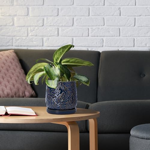 D'vine Dev 2-Pack Embossed Leaves Planter, 6 in, Midnight Blue, 27-F-X-3 - Image 5