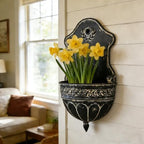 Vintage Distressed Black Metal Wall Planter, Rustic Hanging Pocket Planter with Scrollwork & Scalloped Design, Farmhouse Wall Decor for Indoor & Covered Outdoor Garden, Porch & Entryway - Image 5