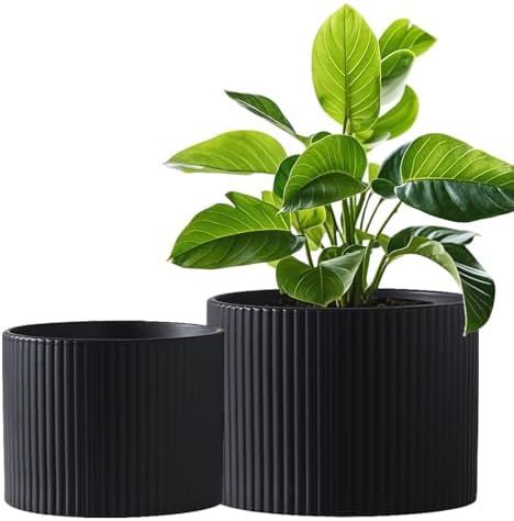 Matte Black Ceramic Plant Pots, 8.1 + 6 Inch Planters for Indoor Plants, Modern Flower Pots with Drainage, Two-Sizes Set by Swkien