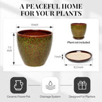8 Inch Ceramic Planter with Drainage Hole Saucer(Spotted Green) - Image 5