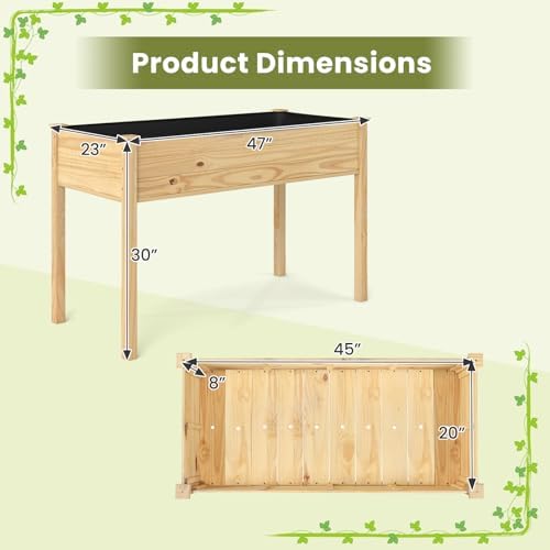 GIANTEX Raised Garden Beds Set of 2, Elevated Wood Planter Box with Liner, 47"x23"x30" Freestanding Raised Bed for Indoor Outdoor Plants, Vegetables Flower Herbs Fruit Gardening - Image 4