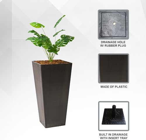 XBrand 28-Inch Tapered Indoor and Outdoor, Set of 2, Black Planter - Image 5
