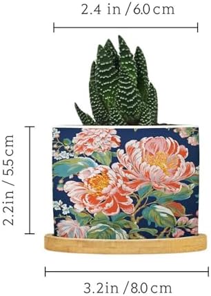Bright and Chinoiserie Ceramic Planter Coral Peony Floral Flower Pots for Indoor Plants with Drainage Holes and Saucers Pot for Outdoor Garden Home Plant - Image 2
