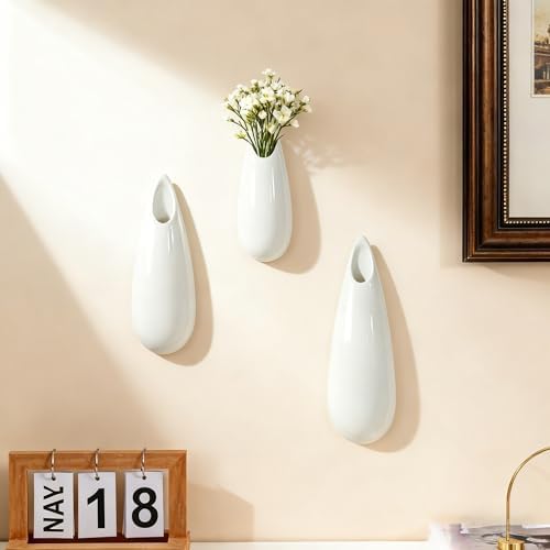 White Ceramic Wall Vases, Set of 2, 12 Inch, Teardrop Design - Image 7