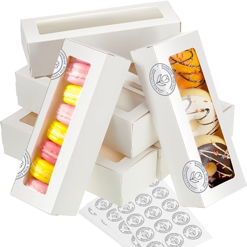 Sherr 100 Pcs White Macaron Boxes with Window, 7.7x2.6x2 Inch by Sherr