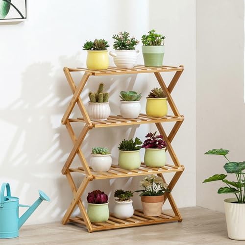 Plant Stand, Bamboo Flower Pot Display Rack Modern Flower Shelf Living Room Floor-standing Multi-layer Foldable Indoor Balcony Succulents Ladder Shelf ,A-50*25*57cm by Unknown