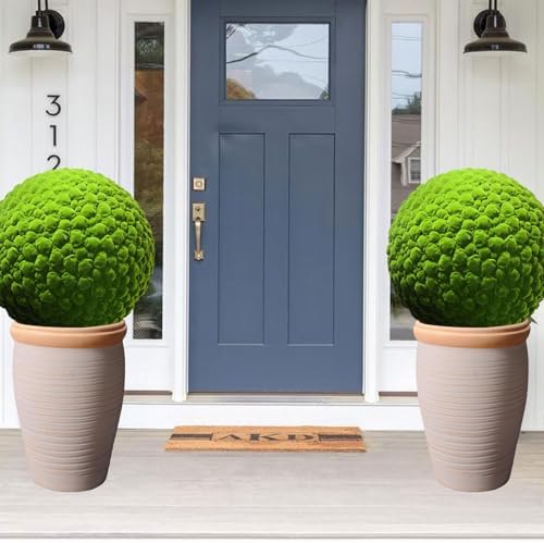 Artificial Plant Topiary Ball Tree Dia 12in, Faux Moss Balls Decorative, Round Faux Moss Balls Outdoor, Green Grass Decorative Balls, for Indoor/Outdoor Wedding Party Decor - Image 2