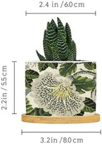 Green and White Floral Planter Ceramic Chinoiserie Flower Round Flower Pots with Drainage Holes and Bamboo Tray Pot for Outdoor Garden Home Plant - Image 2