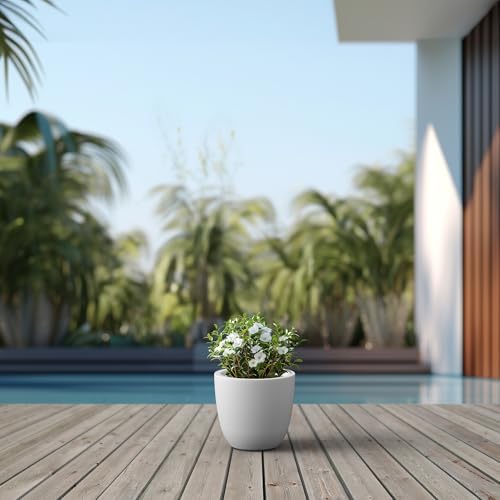 Kante Small Round Bowl White Concrete Planter 10" Dia, Outdoor - Image 6