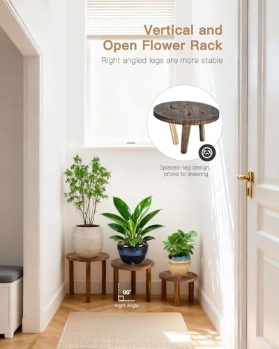 3-Pack Round Wooden Plant Stand Indoor, Heavy Duty Plant Stool - Image 5