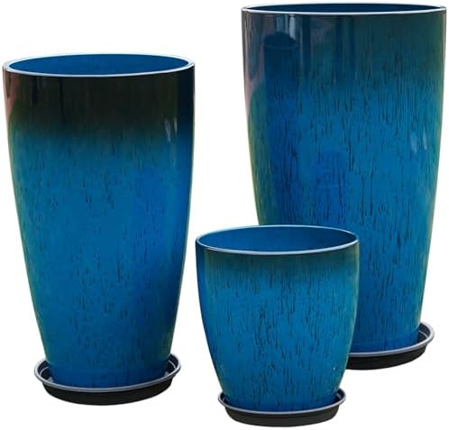 24,21,11 Inch Large Plastic Planters with Drainage Hole and Saucer - Set of 3 Tall Plant Pots Indoor Flower Pot Tall Round Planters Outdoor Large Tall Planter by MinCHI257