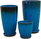 24,21,11 Inch Large Plastic Planters with Drainage Hole and Saucer - Set of 3 Tall Plant Pots Indoor Flower Pot Tall Round Planters Outdoor Large Tall Planter by MinCHI257