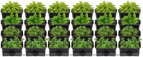 Wall-Mounted Vertical Garden Planter Set – 24 Self-Watering Planters with Drainage Pipe, Stackable Wall Planters for Indoor & Outdoor Use (Black, 24PCS) by Okasiki