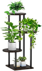 4 Tier Plant Stand Indoor, Metal Wooden Tall Plant Shelf Flower Pot Stand for Multiple Plants, Corner Flower Holder Plant Display Rack for Living Room Balcony Patio Garden (Black) by SMFANLIN