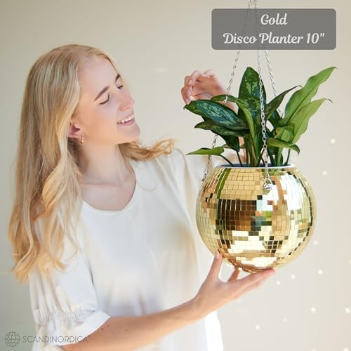 SCANDINORDICA Disco Ball Planter, Value Package, 10-inch Gold - Image 2