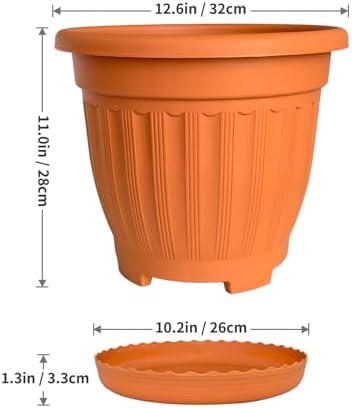 12.6Inch Plastic Planters, Set of 4, Terracotta, Lightweight Durable - Image 2
