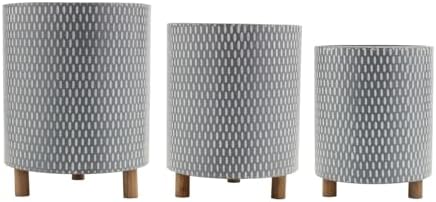 Maykoosh Metal Planters Set of 3 Geometric Indoor Flower Pots with Wood Legs by Maykoosh