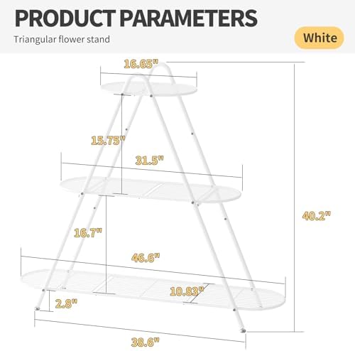 Plant Stand for Patio, 3-Tier Metal Plant Shelf–Indoor/Outdoor Display Rack for Multiple Pots, Heavy Duty Plants, Garden Flower Organizer (White) - Image 2