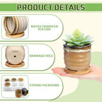 Remerry 12 Pcs Ceramic Succulent Pots with Drainage 3.5 Inch Bamboo Tray - Image 4