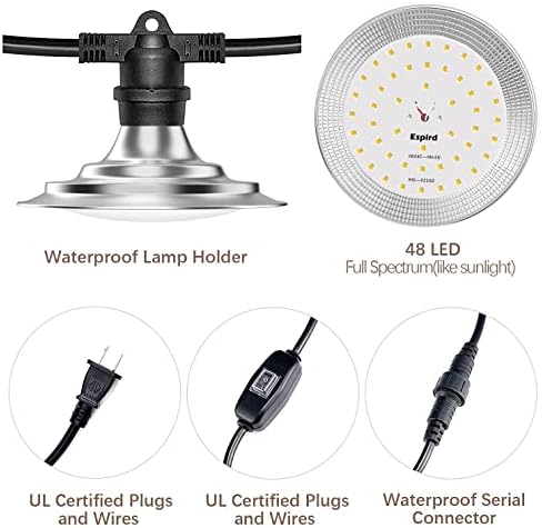 Outdoor LED Grow Lights for Greenhouse 6-Light Waterproof String Grow Light, Full Spectrum LED Plant Grow Light Lamp, Waterproof Greenhouse Grow Lights for Seedling, Veg, Flower - Image 5