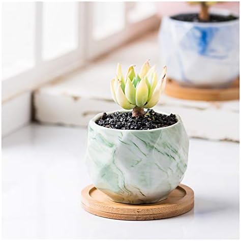 Flower Pot Ceramic Flower Planter Pots with Drain Hole Marble Pattern Modern Succulents Containers for Home Decor Indoor Flower Plant Pots Gardening Containers，Bianco-Grey - Image 4