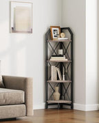 CHOEZON 4-Tier Corner Shelf, Industrial Corner Bookshelf, 47.6" Corner Storage Stand, Plant Stand Display Shelf, Corner Bookcase for Bedroom, Living Room, Home Office, Greige and Black TCJ09BG by Choezon