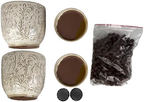Decorative Ceramic Planter Pot with Saucer, Brown with Gold and Silver Owl Pattern, Indoor Garden Container with Drainage (White, 6 inch) - Image 2