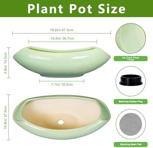 Ceramic Bonsai Pots - Large Succulent Planter 18 Inch Plant Pot Indoor Succulent Pot with Drainage Hole Outdoor Planter Bonsai Tree Pot for House Home Garden Decor Green - Image 2