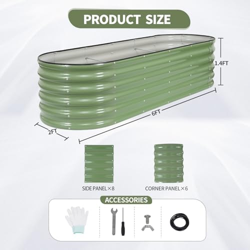 Galvanized Raised Garden Bed Outdoor- 6x2x1.4FT Planter Box, Green - Image 6