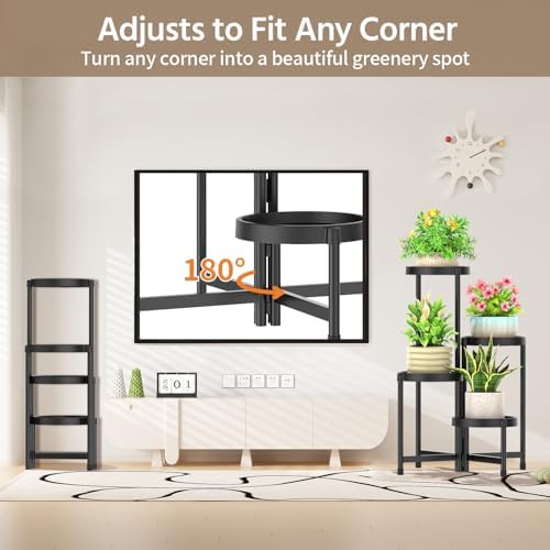 LASZOLA Plant Stand Indoor Outdoor Tall with Plastic Tray, 4 Tiers Black - Image 4