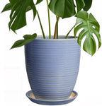 EEPFamily 8 Inch Plant Pot- Ceramic Planter for Indoor Outdoor with Drainage Hole and Plant Tray, Modern Round Porch Home Office Garden Living Room Decor, House Warming Gifts, Blue-Purple by EPFamily