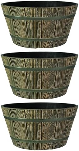 The HC Companies 16 Inch Whiskey Barrel Flower Planter, Aged Oak, 3-Pack by TheHCCompanies