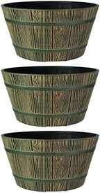 The HC Companies 16 Inch Whiskey Barrel Flower Planter, Aged Oak, 3-Pack by TheHCCompanies