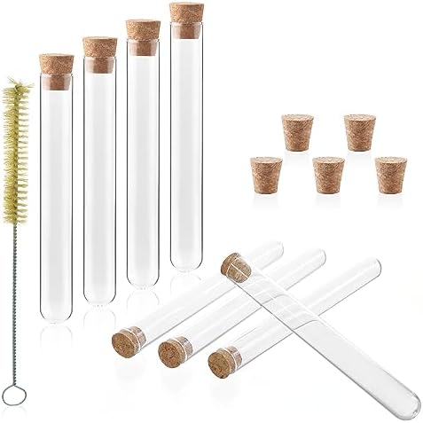 50 PCS of 34ml Glass Test Tubes with Cork Stoppers and Brush, Round Bottom, Thickness 1.0-1.2, 20x150mm, for Plants, Bath Salts, Party Decoration, Scientific Experiments, IN-TTS01 by LABINVO