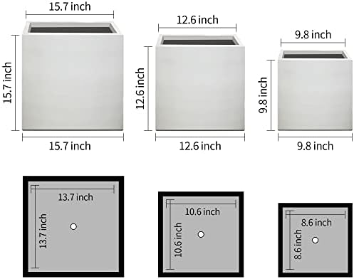 Kante 16",12",10" Square Concrete Planters Set of 3 for Outdoor Indoor Home Patio Garden, Large Plant Pot with Drainage Hole and Rubber Plug, Pure White - Image 2