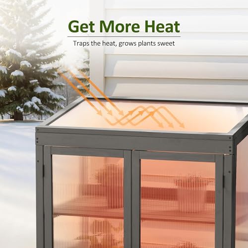 MCombo Cold Frame Greenhouse, Wooden Cabinet with Shelves, 0760 (Dark Grey) - Image 4