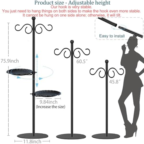 Thickened 74.5" Shepherd's Hook with Stand，Bird Feeder，Wind Chime Hanger Stand, Waterproof Metal & Adjustable-Height Pole Holder for Lantern ，Wreath, Hanging Plants Indoor & Outdoor（2 Placement Racks) - Image 2