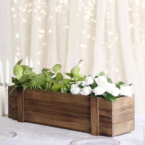 Efavormart 24"x6" Smoked Brown Rectangle Wood Planter Box with Plastic Liner, DIY Rustic Wooden Window Box for Wedding Table Centerpieces and Farmhouse Party Decor by efavormart