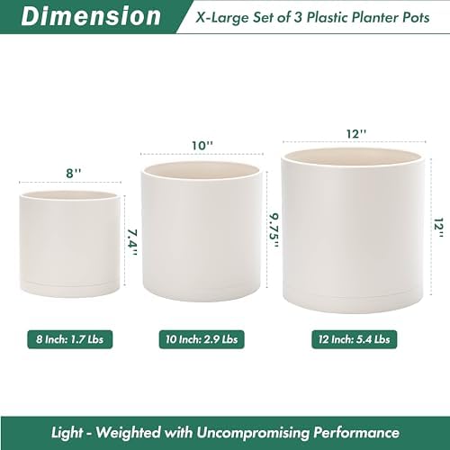 D'vine Dev 3-Pack Plastic Pots & Saucers, 8/10/12 in, Oatmeal, 74-V-H-5 - Image 3