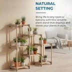Honey-Can-Do 7-Tier Natural Wood Plant Stand, Indoor/Outdoor Shelf - Image 4