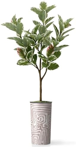 Artificial Tree in Geometric Pattern Planter, Fake Rubber Silk Tree for Indoor and Outdoor Home Decoration - 70" Overall Tall (Plant Pot Plus Tree) - Image 2