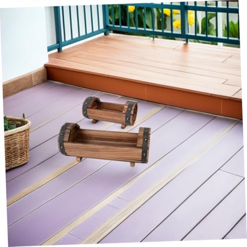 Milisten Xmas 2pcs Half Barrel Garden Planter Set Brown for Flowers - Image 5