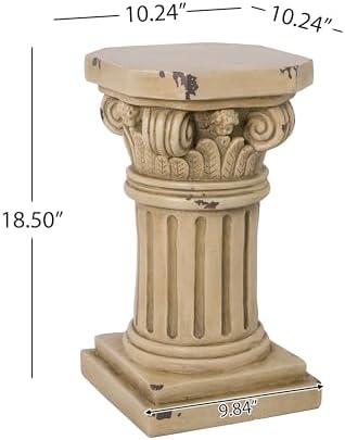 Merax 18.50" H Ionic Pedestal Plant Stand, MGO Decorative Pedestal Side Table for Indoor Outdoor Entryway Garden Home, Antique Yellow, No Assembly Needed - Image 2