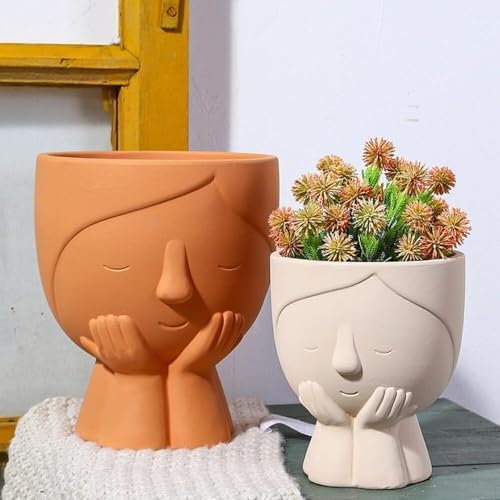 yeyo Elegant Ceramic Succulent Flower Pot Creative Girl Planting Container/Plants/Flowers/Bonsai Decoration for Balcony(White,Small) - Image 7