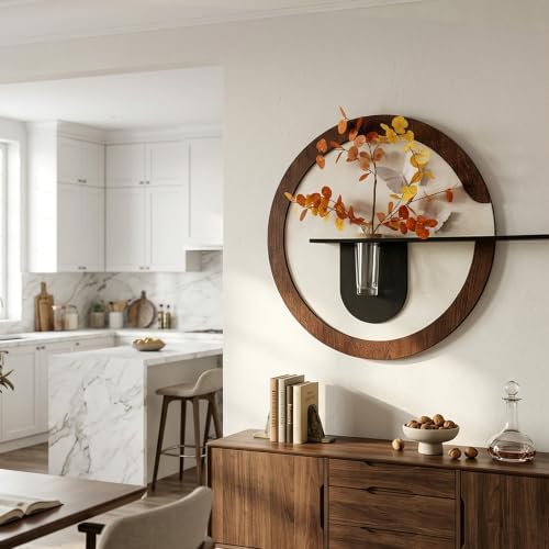 24 x 24 Inch 3D Round Wood Grain wall Decor with Shelf Vase - Image 6