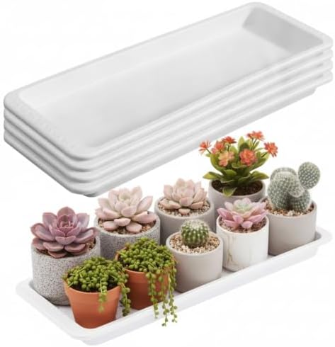 Cinnvoice 4 Pcs 24 x 8 x 1.6 Inch Rectangle Plant Saucer Tray, White by QinYee