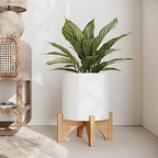 EverNest Claire Boho Modern White Planter with Arch Wood Stand, Indoor Mid-Century Plant Pot, SelectBase, Minimalist Planter Stand Home Décor (Large, 3 Gallon) - Image 3