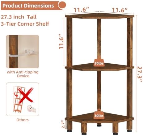 YUFAM 3-Tier Corner Shelf, Brown - Image 3