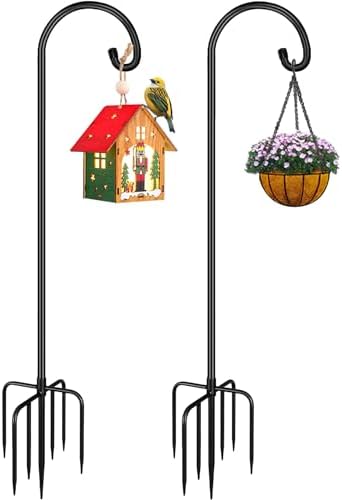 Shepherd Hook 108 Inch Tall Heavy-Duty Metal Garden Hanging Pole Stake for Bird Feeder Pole Plant Baskets, Black (2 Pack) by Derkniel