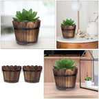 ARTIBETTER 2pcs Wood Vegetable Pot Barrel Planter Box with Handle, Medium Round Succulent Flower Planter for Outdoor Garden Patio, Carbonized Solid Wood Whiskey Barrel Decor - Image 3